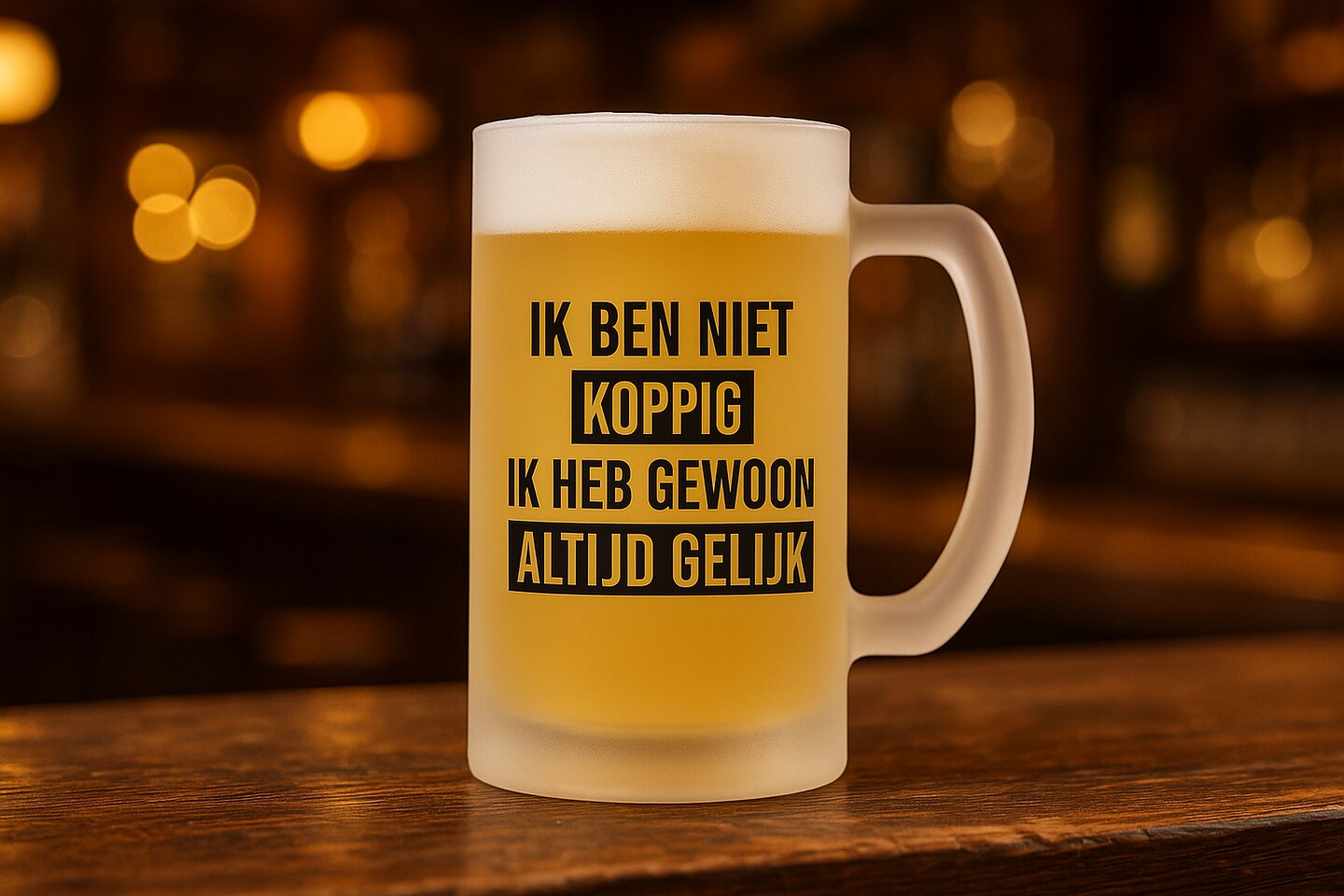 Bierpul met de tekst dat je niet koppig bent